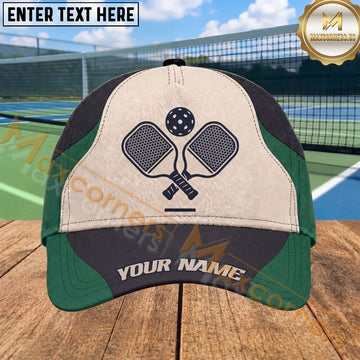 Maxcorners Pickleball Cap Crossed Paddles Green Cream Classic Design Personalized Name 3D Cap