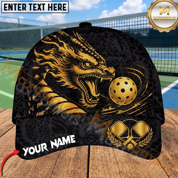 Maxcorners Pickleball Cap Golden Dragon Ball Black Luxury Design Personalized Name 3D Cap