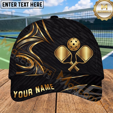 Maxcorners Pickleball Cap Gold Crossed Paddles Luxury Tribal Design Personalized Name 3D Cap