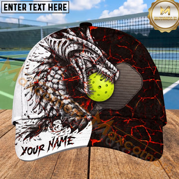 Maxcorners Pickleball Cap Skeleton Dragon Lava Fire Design Personalized Name 3D Cap