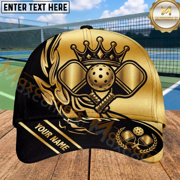 Maxcorners Pickleball Cap Gold Crown Crossed Paddles Royal Design Personalized Name 3D Cap