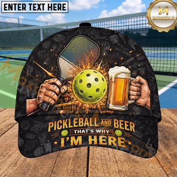 Maxcorners Pickleball Cap Pickleball And Beer Funny Graphic Design Personalized Name 3D Cap