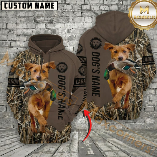 Maxcorners Fox Red Labrador Retriever Hunting Dog Hoodie Wildlife Hunting Marsh Camo Design Personalized Name Unisex 3D Hoodie