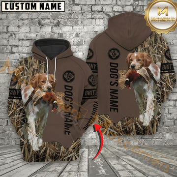 Maxcorners Brittany Hunting Dog Hoodie Wildlife Hunting Marsh Camo Design Personalized Name Unisex 3D Hoodie