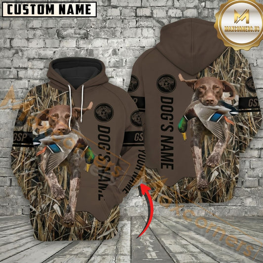 Maxcorners German Shorthaired Pointer Hunting Dog Hoodie Wildlife Hunting Marsh Camo Design Personalized Name Unisex 3D Hoodie