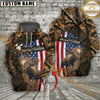 Maxcorners Hunting Hoodie American Flag Woodland Camo Design Personalized Name Unisex 3D Hoodie