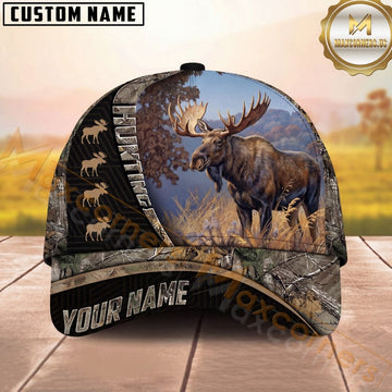 Maxcorners Moose Hunting Cap Woodland Camo Outdoor Wildlife Design Multi Options Personalized Name 3D Cap