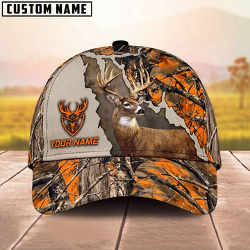Maxcorners Hunting Cap Orange Woodland Camo Wildlife Emblem Design Personalized Name 3D Cap