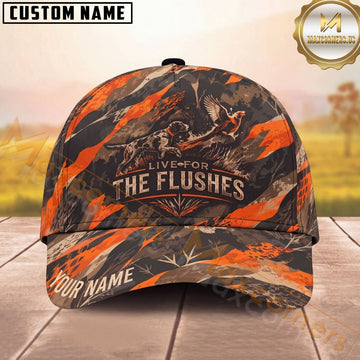 Maxcorners Hunting Dog Pheasant Live For The Flushes Orange Camo Personalized Name Unisex 3D Cap