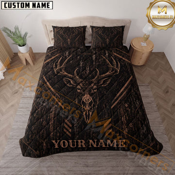 Maxcorners Whitetail Deer Skull Antlers Bark Camouflage Modern Geometric Texture Personalized Name 3D Bedding Set