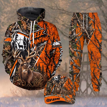 Maxcorners Whitetail Deer Hunting Blaze Orange Camo Crosshair Scope Personalized Name 3D Shirt