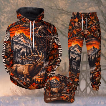 Maxcorners Grim Reaper Archery Hunter Elk Buck Full Moon Autumn Forest Personalized Name 3D Shirt