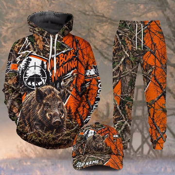 Maxcorners Wild Boar Hunting Blaze Orange Tree Camo Crosshairs Personalized Name 3D Shirt