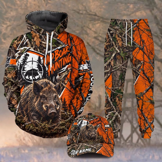 Maxcorners Wild Boar Hunting Blaze Orange Tree Camo Crosshairs Personalized Name 3D Shirt
