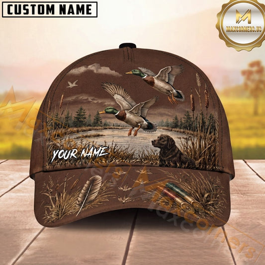 Maxcorners Duck Hunting Dog Waterfowl Camo Personalized Name Unisex 3D Cap