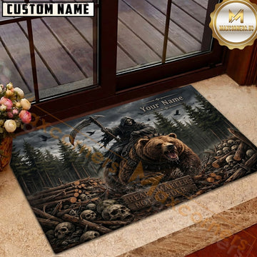 Maxcorners Bear Hunting Grim Reaper Skull Dark Forest Personalized Name Unisex 3D Doormat