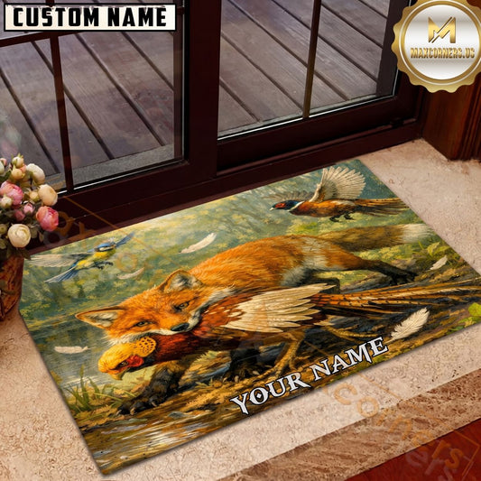 Maxcorners Pheasant Hunting Red Fox Game Birds Vintage Wildlife Personalized Name Unisex 3D Doormat