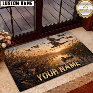 Maxcorners Duck Hunting Mallard Hunter Sunset Marsh Personalized Name Unisex 3D Doormat