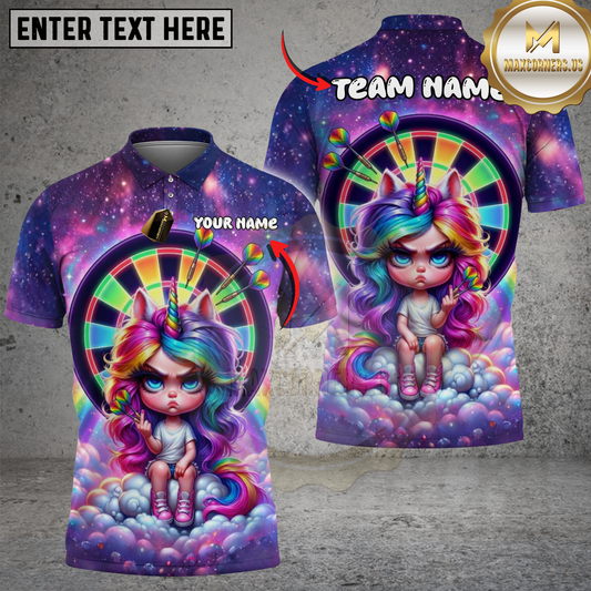 Maxcorners Dartboard Colorful Rainbow Unicorn Galaxy Background Multi Options Personalized Name, Team Name Unisex 3D Shirt