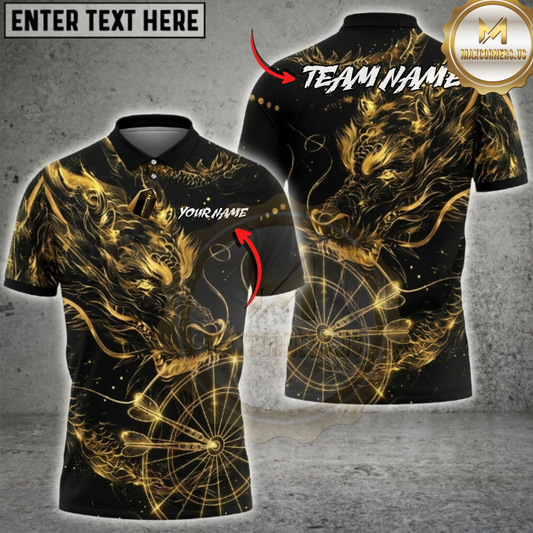 Maxcorners Dartboard Golden Dragon Line Art Oriental Mythical Creature Multi Options Personalized Name, Team Name Unisex 3D Shirt (4 Colors)