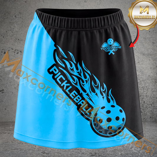 Maxcorners Pickleball Flaming Ball Gold Stripe Multicolor Options Personalized 3D Skort