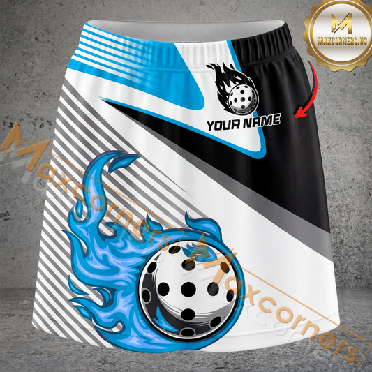 Maxcorners Pickleball Flaming Ball Stripe Multicolor Options Personalized 3D Skort