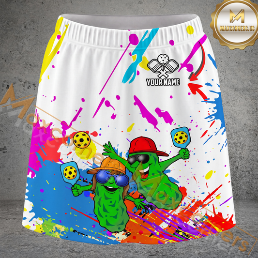 Maxcorners Pickleball Funny Pickle Characters Multicolor Options Personalized 3D Skort