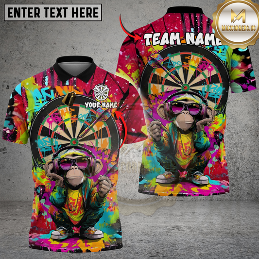Maxcorners Dart Colorful Streetwear Chimpanzee Headphones Sunglasses Artwork Multi Options Personalized Name, Team Name Unisex 3D Shirt (3 Colors)