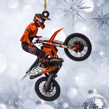 Maxcorners Dirt Bike Rider Stunt Wheelie Orange Black Custom Name Gift 2D Flat Acrylic Ornament, Keychain