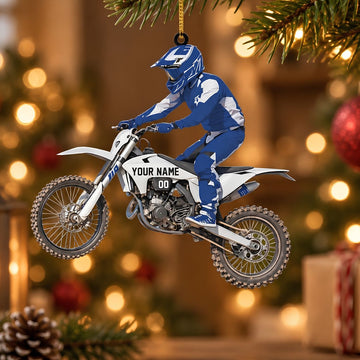 Maxcorners Motocross Dirt Bike Rider Jumping Blue White Custom Name Gift 2D Flat Acrylic Ornament, Keychain