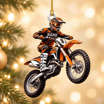 Maxcorners Motocross Dirt Bike Rider Jumping Orange Black Custom Name Gift 2D Flat Acrylic Ornament, Keychain