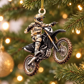 Maxcorners Motocross Dirt Bike Rider Jumping Tan Camo Custom Name Gift 2D Flat Acrylic Ornament, Keychain