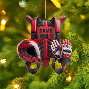 Maxcorners Motocross Racing Armor Vest Helmet Gloves Red Custom Name Gift 2D Flat Acrylic Ornament, Keychain