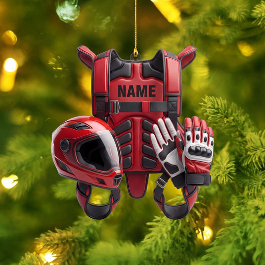 Maxcorners Motocross Racing Armor Vest Helmet Gloves Red Custom Name Gift 2D Flat Acrylic Ornament, Keychain