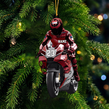 Maxcorners Superbike Motorcycle Racing Rider Metallic Maroon Custom Name Gift 2D Flat Acrylic Ornament, Keychain