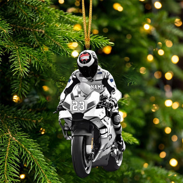 Maxcorners Superbike Motorcycle Racing Rider White Black Custom Name Gift 2D Flat Acrylic Ornament, Keychain