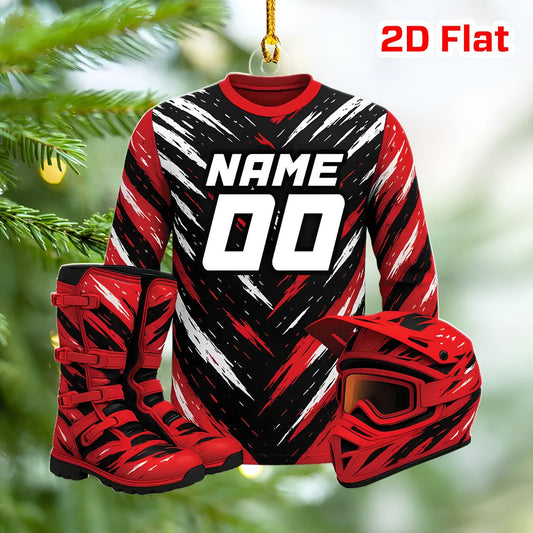 Maxcorners Motocross Racing Gear Jersey Helmet Boots Red Custom Name Gift 2D Flat Acrylic Ornament, Keychain