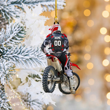 Maxcorners Motocross Dirt Bike Rider Back View Red White Custom Name Gift 2D Flat Acrylic Ornament, Keychain