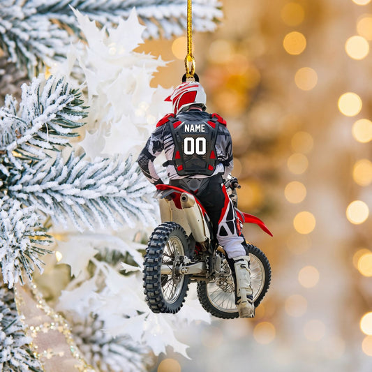 Maxcorners Motocross Dirt Bike Rider Back View Red White Custom Name Gift 2D Flat Acrylic Ornament, Keychain