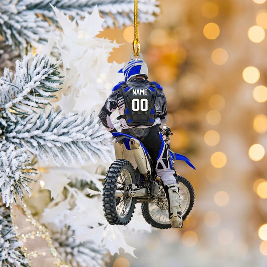 Maxcorners Motocross Dirt Bike Rider Back View Royal Blue Custom Name Gift 2D Flat Acrylic Ornament, Keychain