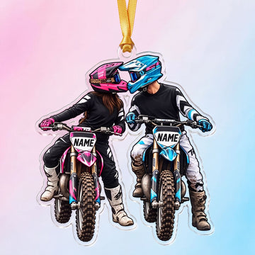 Maxcorners Motocross Couple Kiss Pink Blue Dirt Bikes Custom Name Gift 2D Flat Acrylic Ornament, Keychain