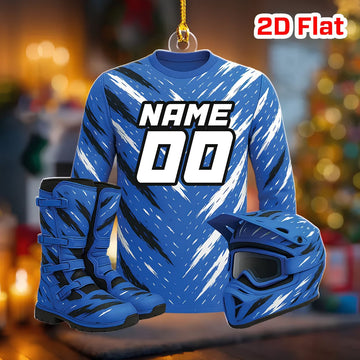Maxcorners Motocross Racing Gear Jersey Helmet Boots Blue Custom Name Gift 2D Flat Acrylic Ornament, Keychain
