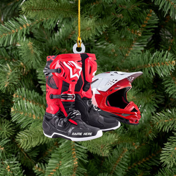 Maxcorners Dirt Bike Helmet Boots Gear Red White Custom Name Gift 2D Flat Acrylic Ornament, Keychain