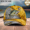 Maxcorners Fishing Metallic Gold Stripe Personalized Name 3D Cap