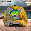 Maxcorners Fishing Metallic Gold Stripe Personalized Name 3D Cap