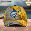 Maxcorners Fishing Metallic Gold Stripe Personalized Name 3D Cap