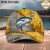Maxcorners Fishing Metallic Gold Stripe Personalized Name 3D Cap