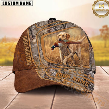 Maxcorners Bird Hunting Dog Retriever Pheasant Brown Leather Camo Personalized Name Unisex 3D Cap