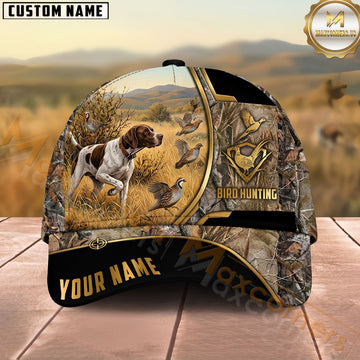 Maxcorners Bird Hunting Pointing Dog Quail Flush Forest Camo Personalized Name Unisex 3D Cap