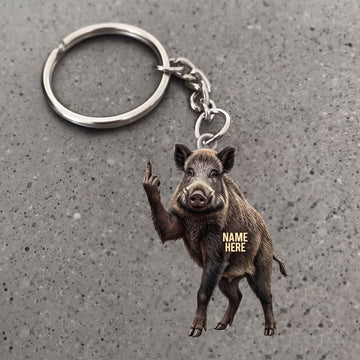 Maxcorners Wild Boar Middle Finger Funny Feral Hog Custom Name Gift 2D Flat Arcrylic Ornament, Keychain